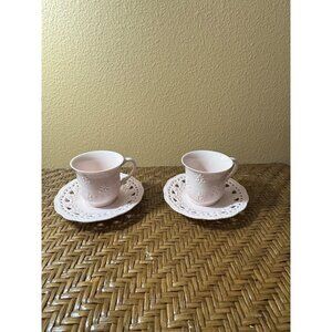 Flat Cup & Saucer Set Cream Lace by SKYE MCGHIE Pink Color Set Of 2
